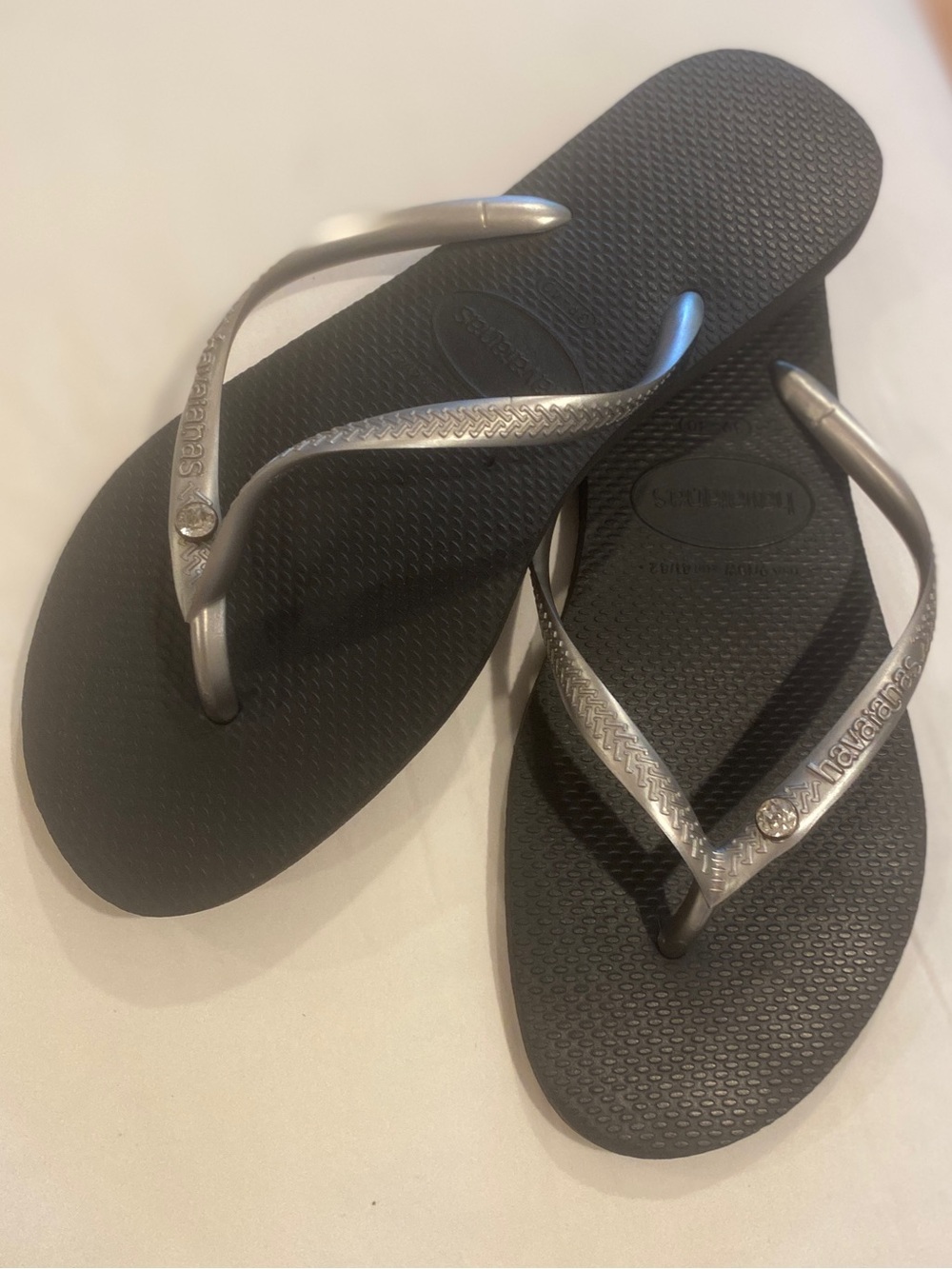 Havaianas Black Flip Flops with Silver Straps